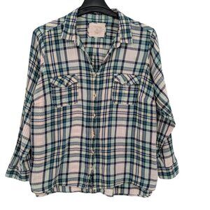 Sonoma Button Down Shirt Women Size 2X Long Sleeve Plaid Pleated Casual Cowgirl
